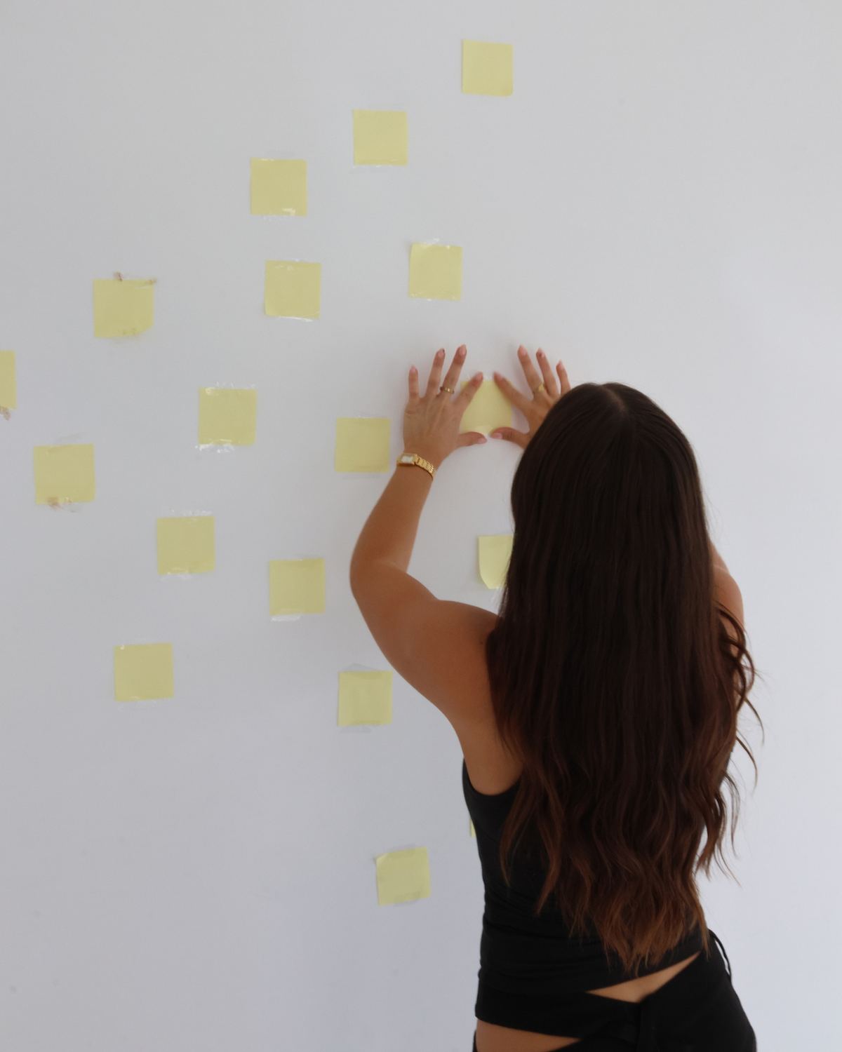 G sticking notes on a wall